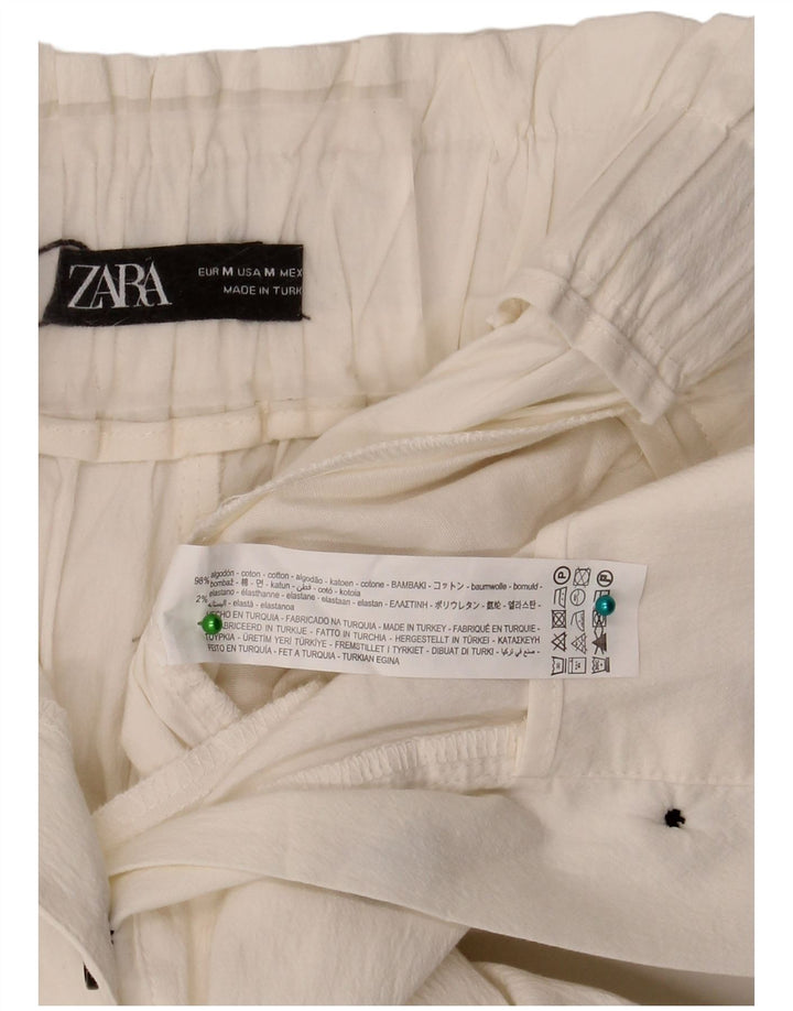 Zara Womens High Waist Shorts Medium W28 Hvid Bomuld