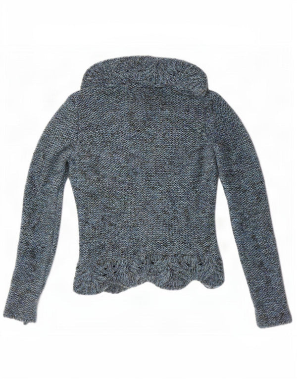 Benetton Womens Open Cardigan Sweater UK 10 Small Blue Flecked Acryl