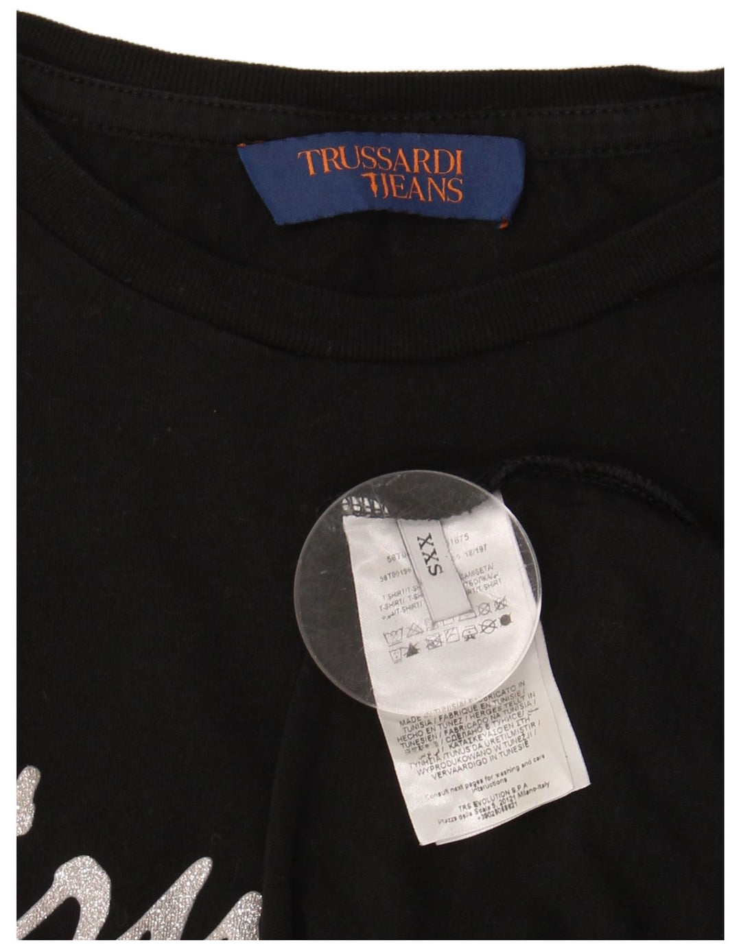 TRUSSARDI JEANS Dame Oversized grafisk T-shirt top UK 2 2XS Sort