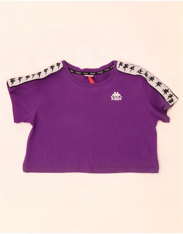Kappa Dame Crop Grafisk T-Shirt Top UK 6 XS Lilla Colourblock