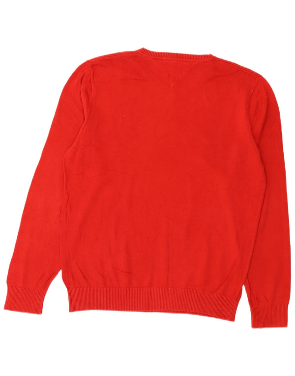 Tommy Hilfiger Mens V-Neck Jumper Sweater Large Red Cotton
