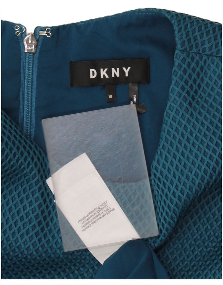 DKNY Dame Ærmeløs A-Line Kjole US 10 Large Blue Geometric Polyester