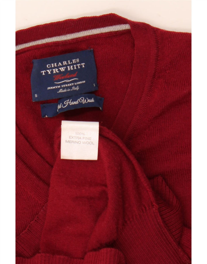 Charles Tyrwhitt Herre V-hals sweater Small Bourgogne uld