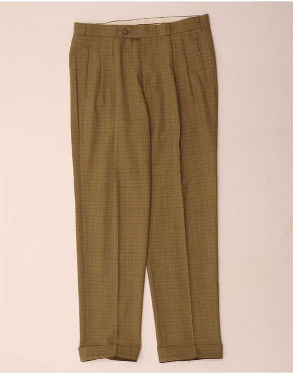 WESTBURY Herre Pegged Suit Trousers IT 50 Large W36 L33 Khaki Check New Wool