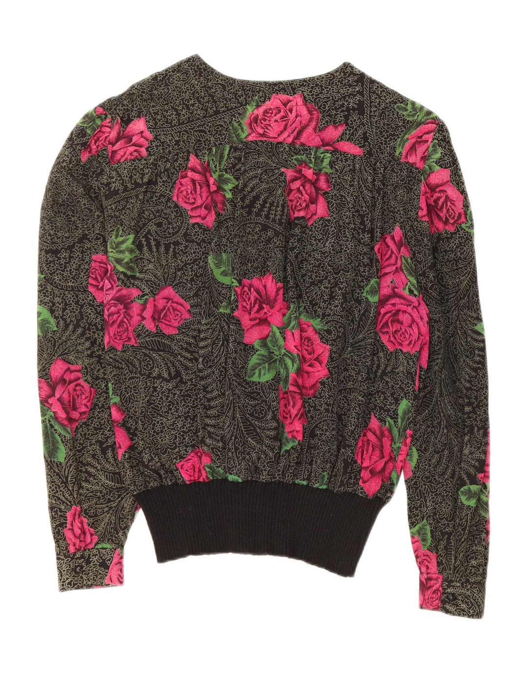 FERRETTI Dame Langærmet Bluse Top IT 48 XL Sort Floral Silke