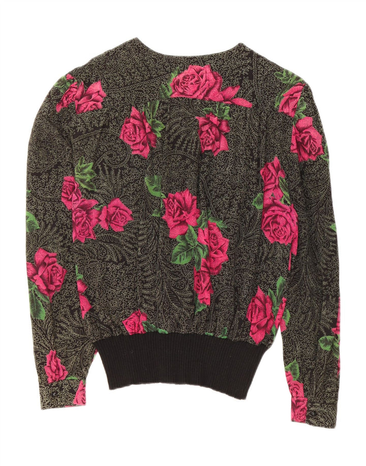 FERRETTI Dame Langærmet Bluse Top IT 48 XL Sort Floral Silke