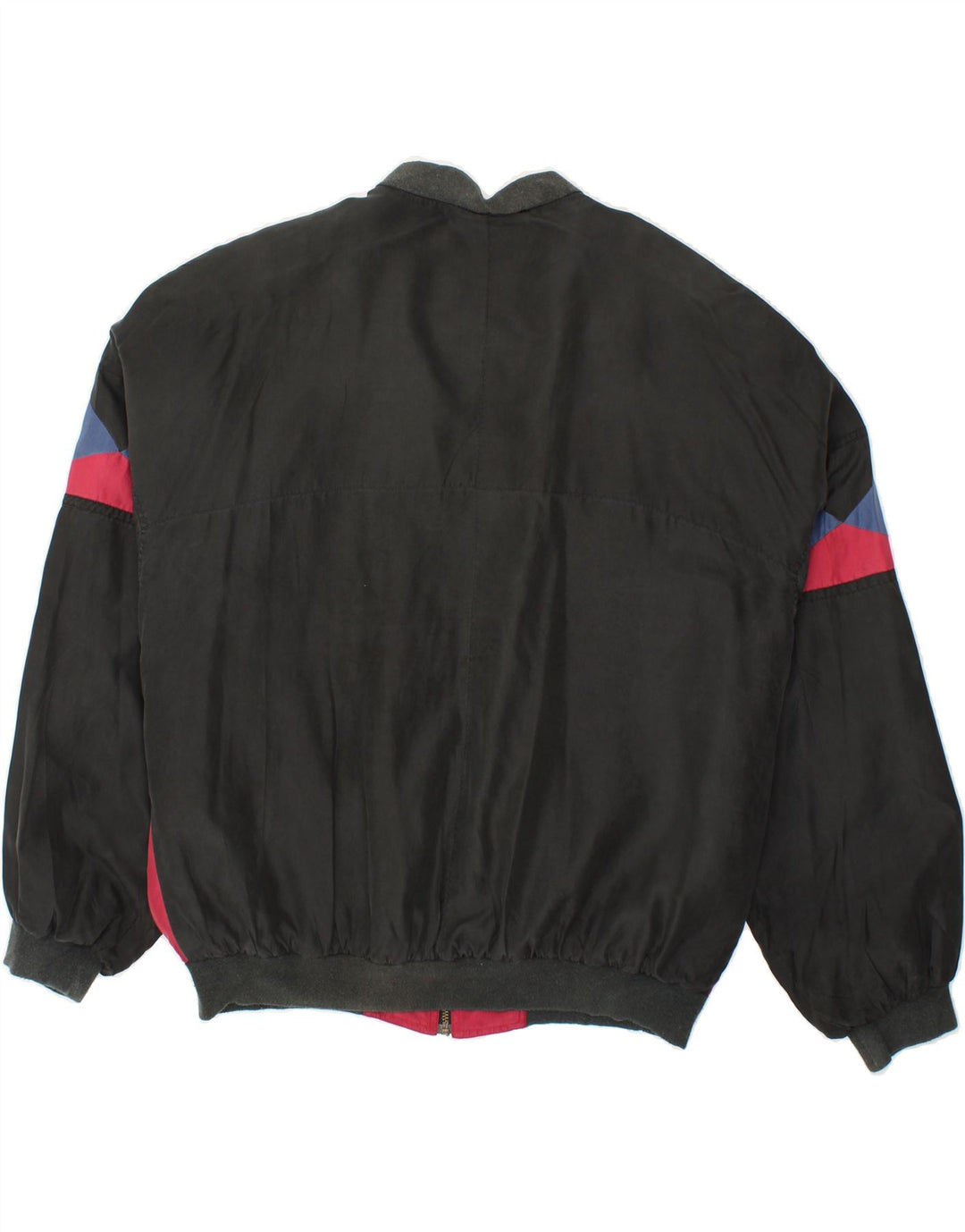 VINTAGE Loose Fit Bomber Jacket UK 38 Medium Sort Geometrisk Silke