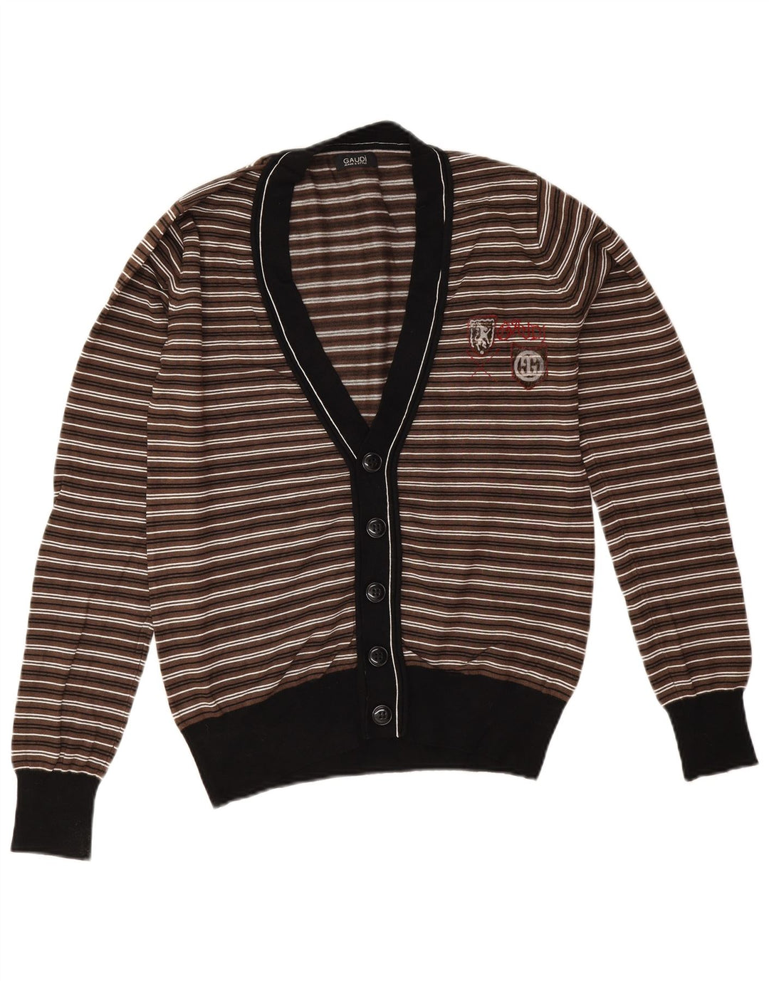 Gaudi herre cardigan sweater Medium brun stribet viskose