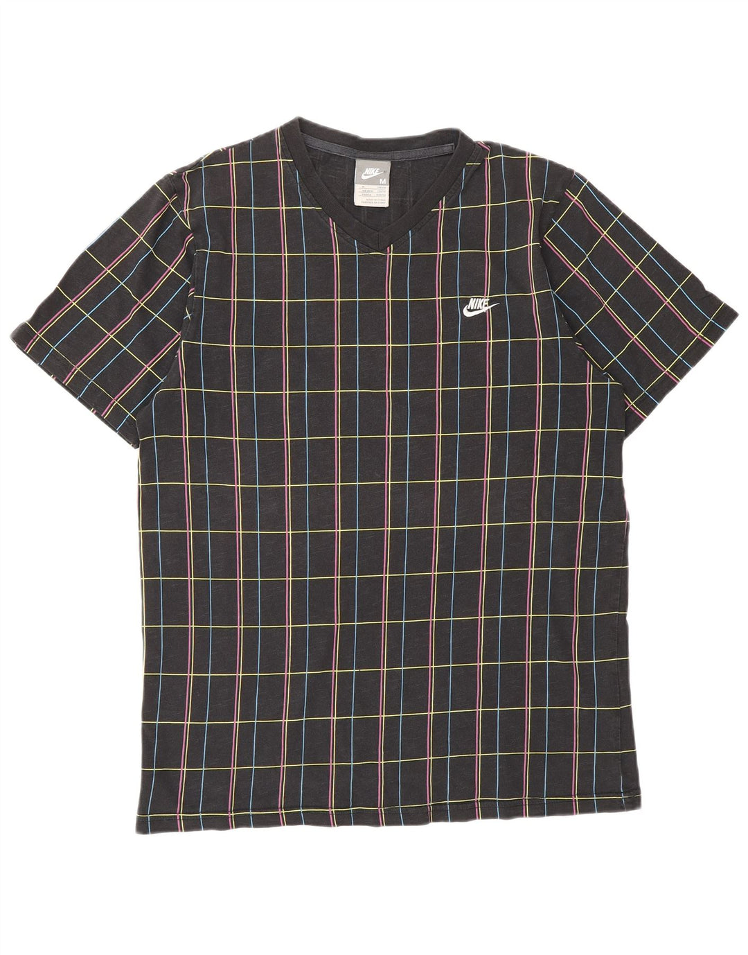 NIKE T-shirt top til mænd UK 39/40 Medium sort ternet bomuld