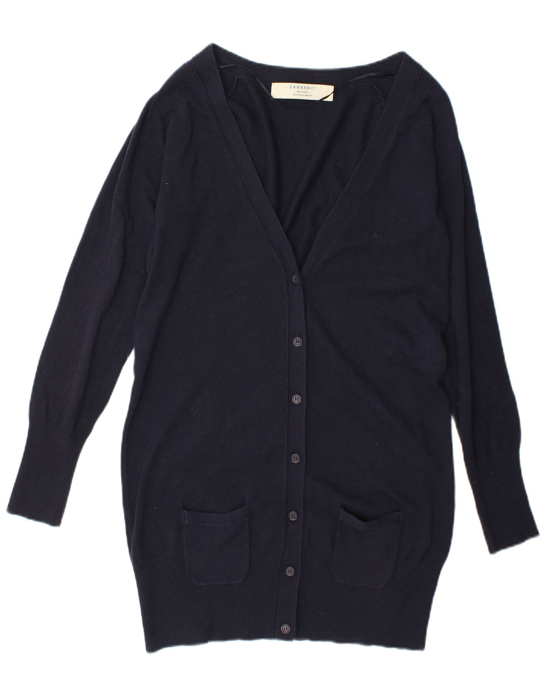 Zara Womens Longline Cardigan Sweater UK 14 Large Navy Blue