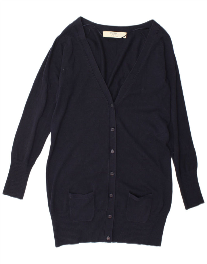 Zara Womens Longline Cardigan Sweater UK 14 Large Navy Blue