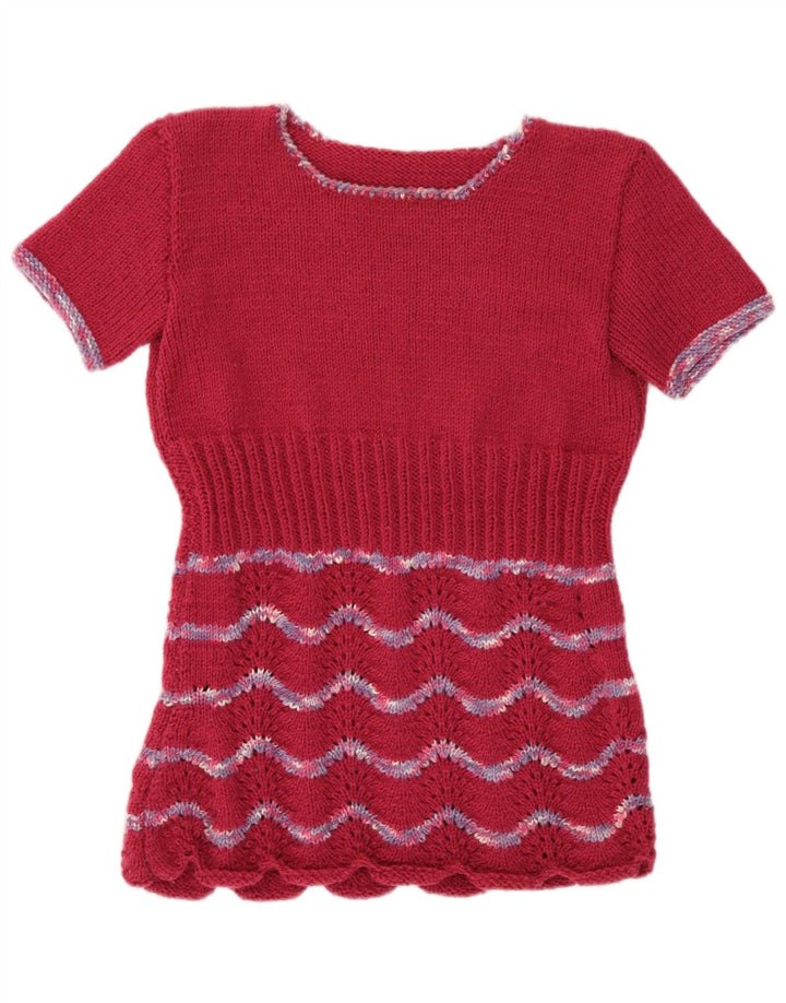 Vintage dametrøjetrøje UK 12 Medium Bourgogne Stribet Retro