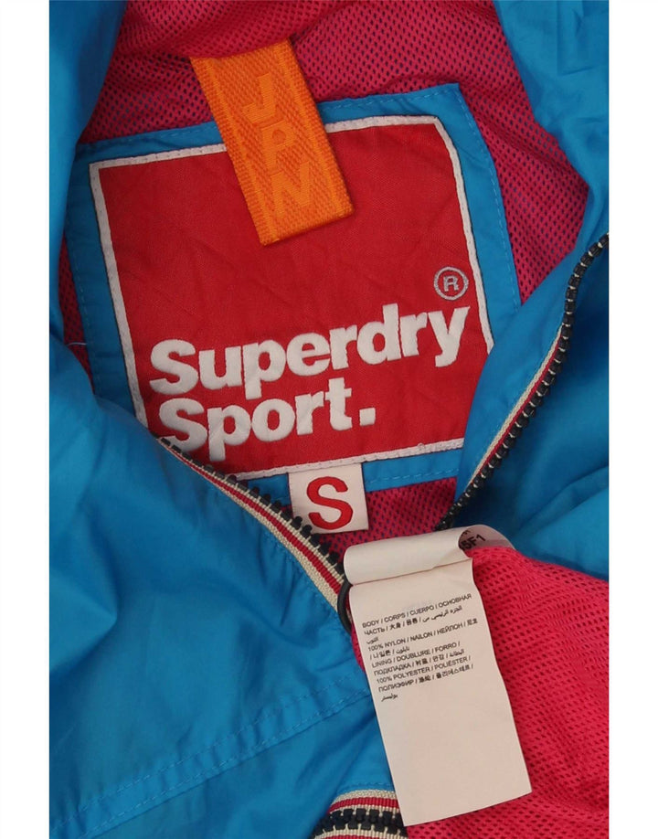 Superdry Regnjakke med hætte til kvinder UK 10 Lille blå nylon
