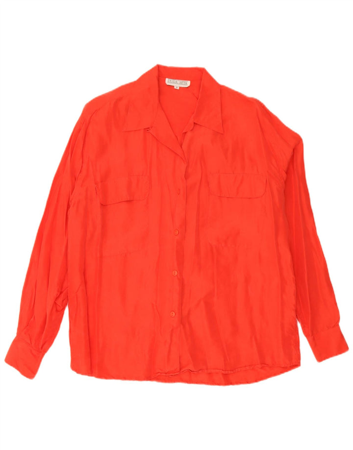 Vintage Dame Oversized Skjorte Bluse UK 10 Small Red Silk