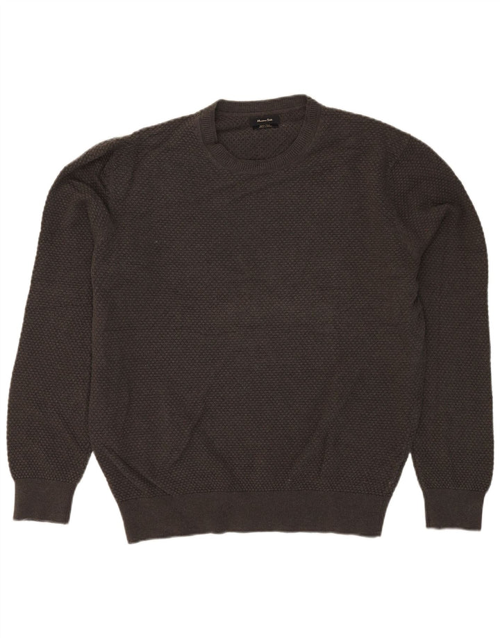 MASSIMO DUTTI Herre Crew Neck trøje Sweater Stor Khaki Bomuld