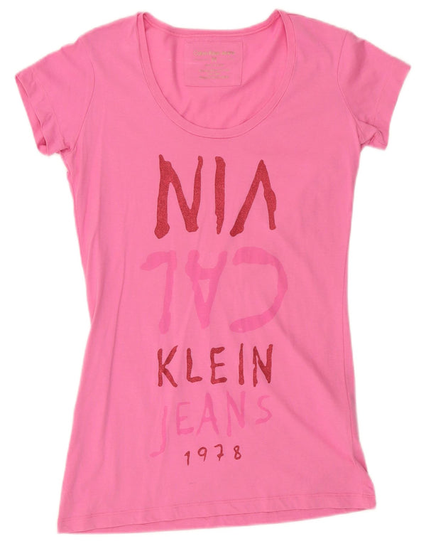 Calvin Klein Jeans Womens Graphic T-Shirt Top UK 14 Medium Pink Cotton