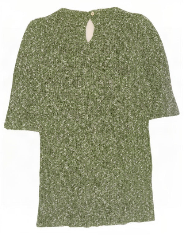 Vintage Womens Boat Neck Jumper Sweater UK 8 Small Green Flecked
