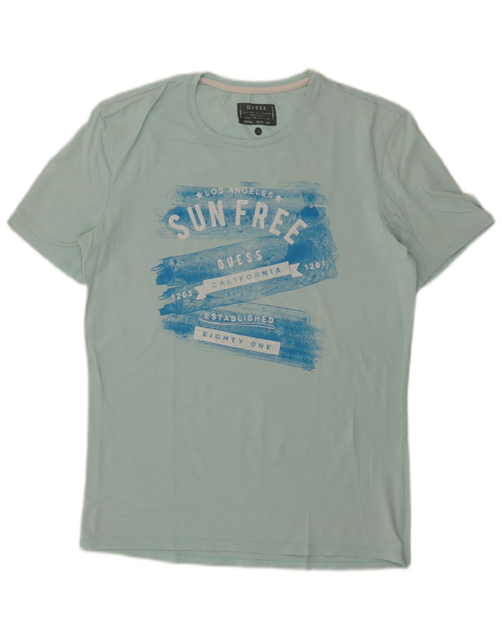 Guess Herre Extra Slim Grafisk T-Shirt Top Stor Blå