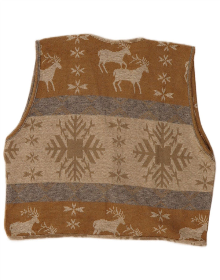 VINTAGE Womens Crop Cardigan Sweater UK 14 Medium Beige Fair Isle