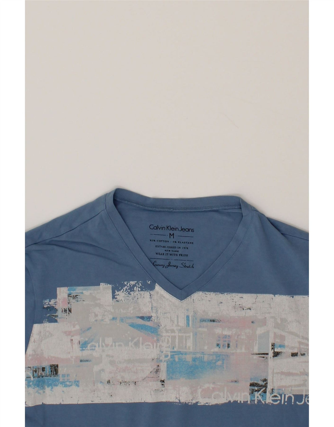 CALVIN KLEIN JEANS Womens Graphic T-Shirt Top UK 12 Medium Blue Vintage Calvin Klein Jeans and Second-Hand Calvin Klein Jeans from Messina Hembry 
