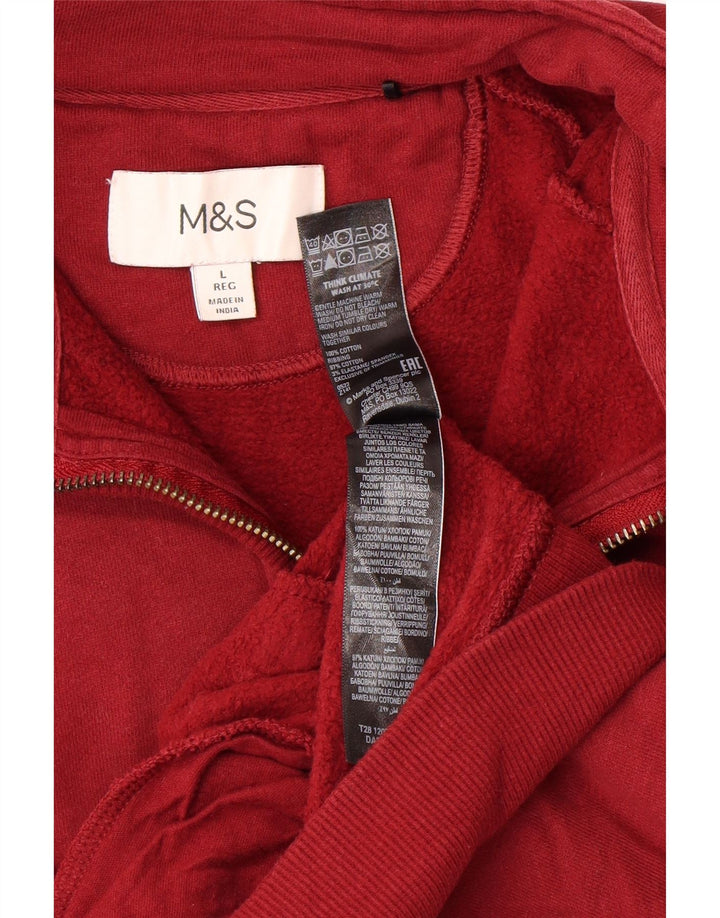 MARKS & SPENCER Womens Zip Neck Sweatshirt Jumper UK 16 Large Red Cotton Vintage Marks & Spencer and Second-Hand Marks & Spencer from Messina Hembry 