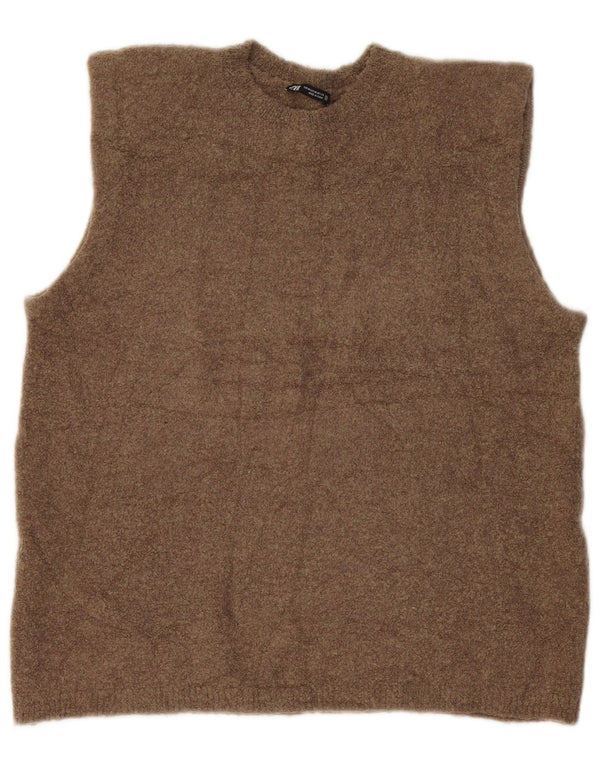 Zara Dame Vest Tank Top UK 14 Medium Khaki Flecked Polyamid
