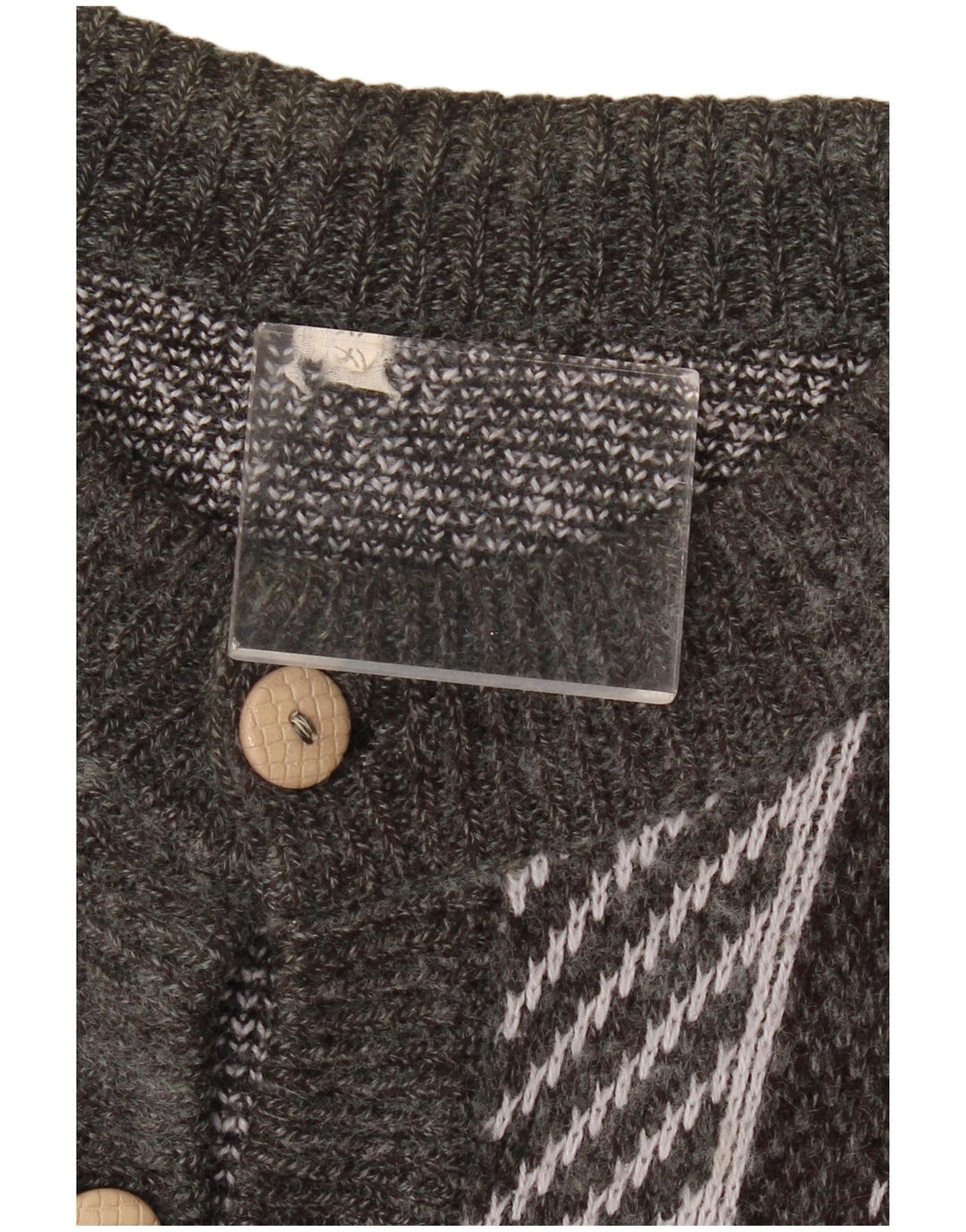 VINTAGE Dame Oversized Cardigan Sweater UK 18 XL Grå Geometrisk