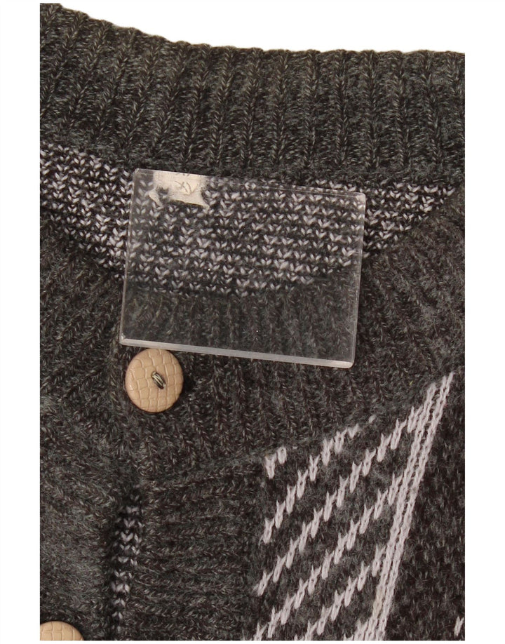 VINTAGE Dame Oversized Cardigan Sweater UK 18 XL Grå Geometrisk