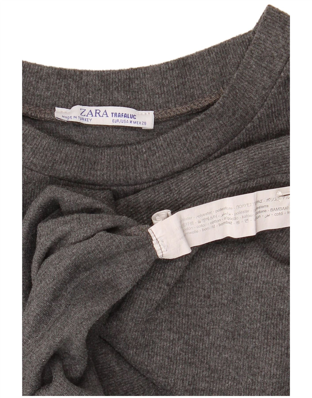 Zara Dame Trafaluc Crop Top Langærmet UK 14 Medium Grey Polyester
