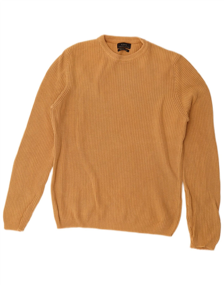 Zara Herre trøjetrøje med rund hals mellem beige bomuld