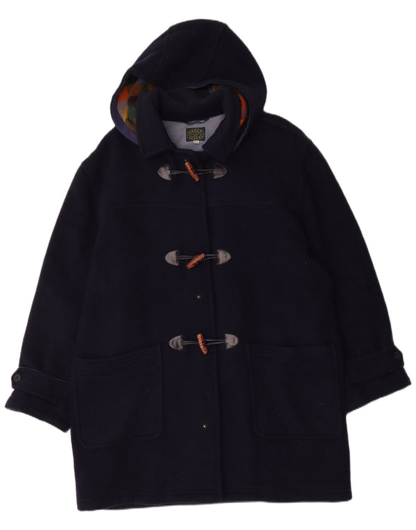 Grønne blade Herre Hooded Loose Fit Duffle Coat IT 50 Large Navy Blue Wool