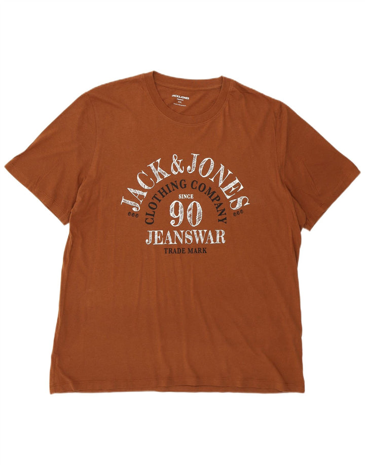 JACK & JONES Mens Graphic T-Shirt Top 2XL Brown Cotton