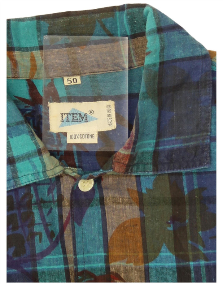 Vintage kortærmet herreskjorte EU 50 Medium Blue Ternet Bomuld