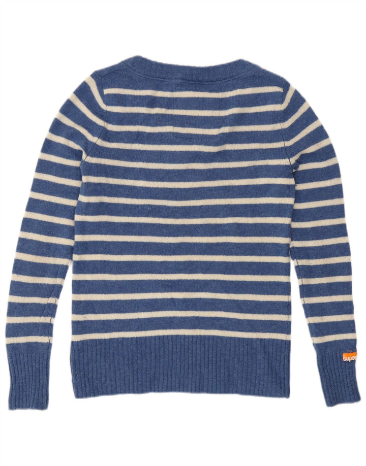 Superdry Dame Boat Neck Jumper Sweater UK 12 Mellem blå stribet