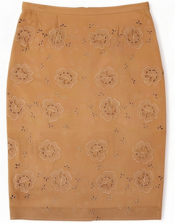 Valentino ruskinds-blyantnederdel til kvinder Small W26 Brown Floral Leather