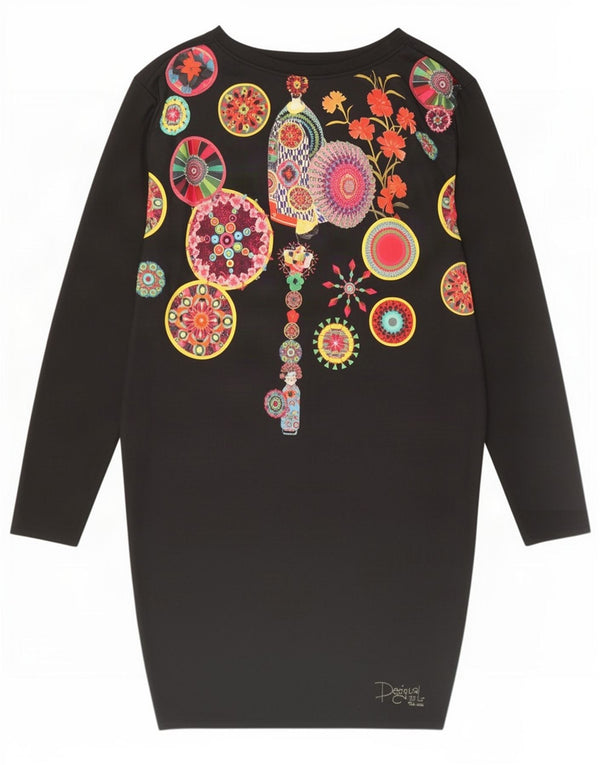 Desigual Dame Langærmet Bubble Dress UK 16 Large Black Floral Polyester
