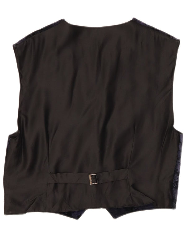 VINTAGE Kvinder abstrakt mønster Velvet Vest UK 14 Medium Navy Blue