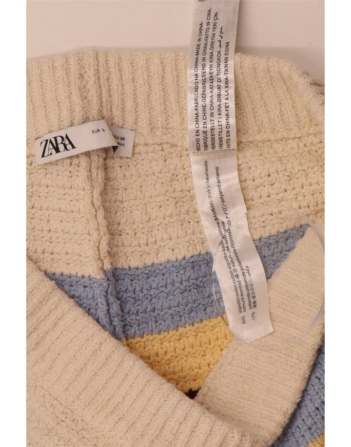Zara Womens Regular Casual Shorts UK 14 Stor flerfarvet stribet bomuld