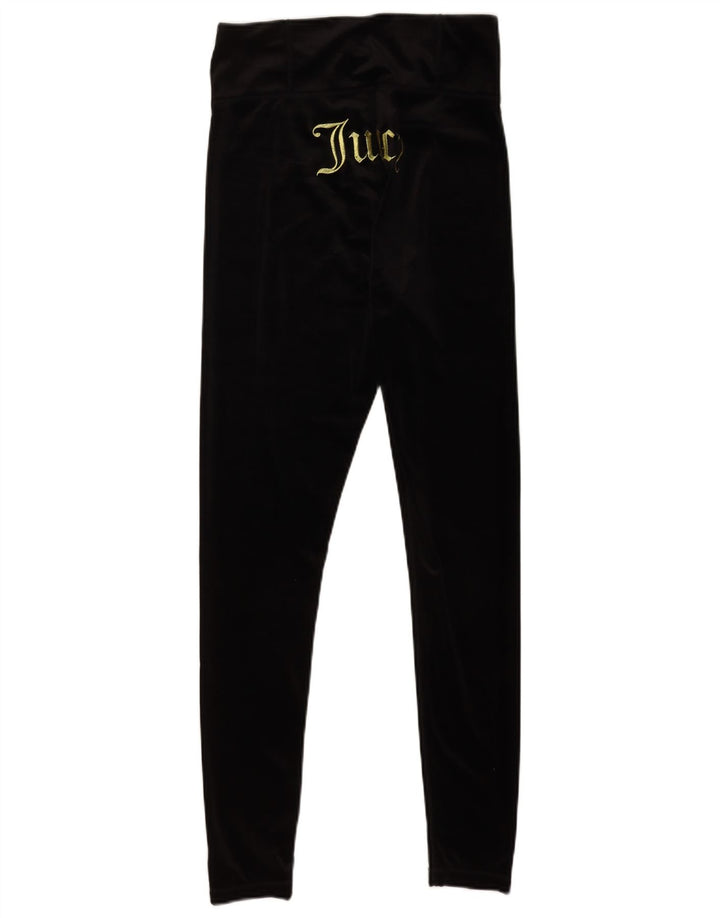Juicy Couture Kvinders Grafiske Velour Leggings UK 12 Medium Sort Polyester