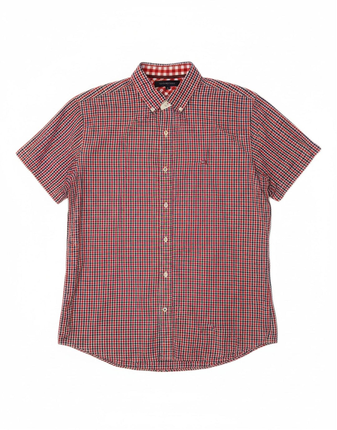 TOMMY HILFIGER Mens Short Sleeve Shirt Large Red Check Cotton
