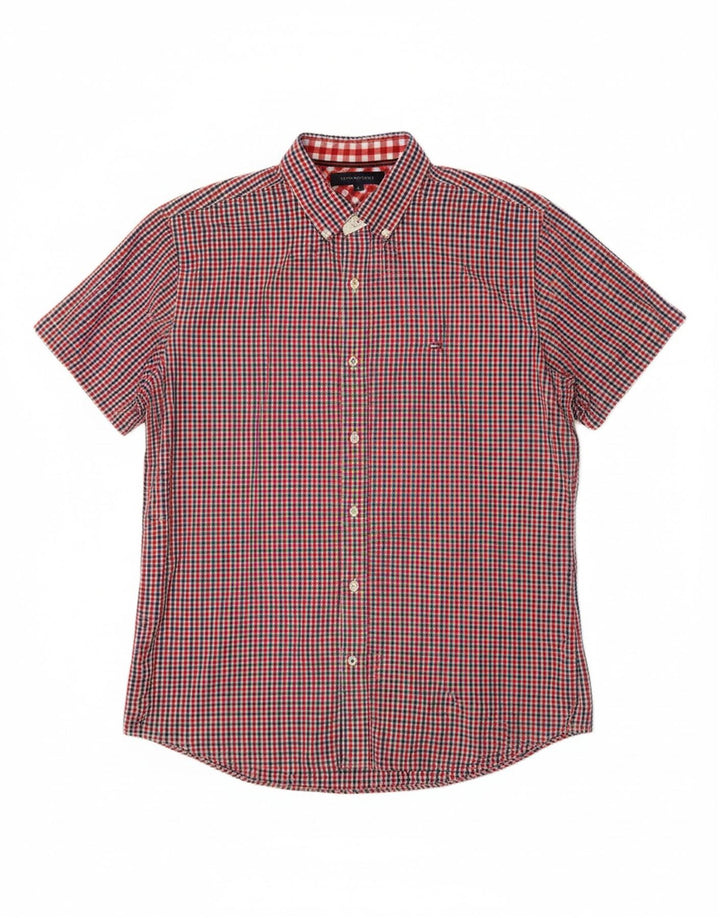TOMMY HILFIGER Mens Short Sleeve Shirt Large Red Check Cotton