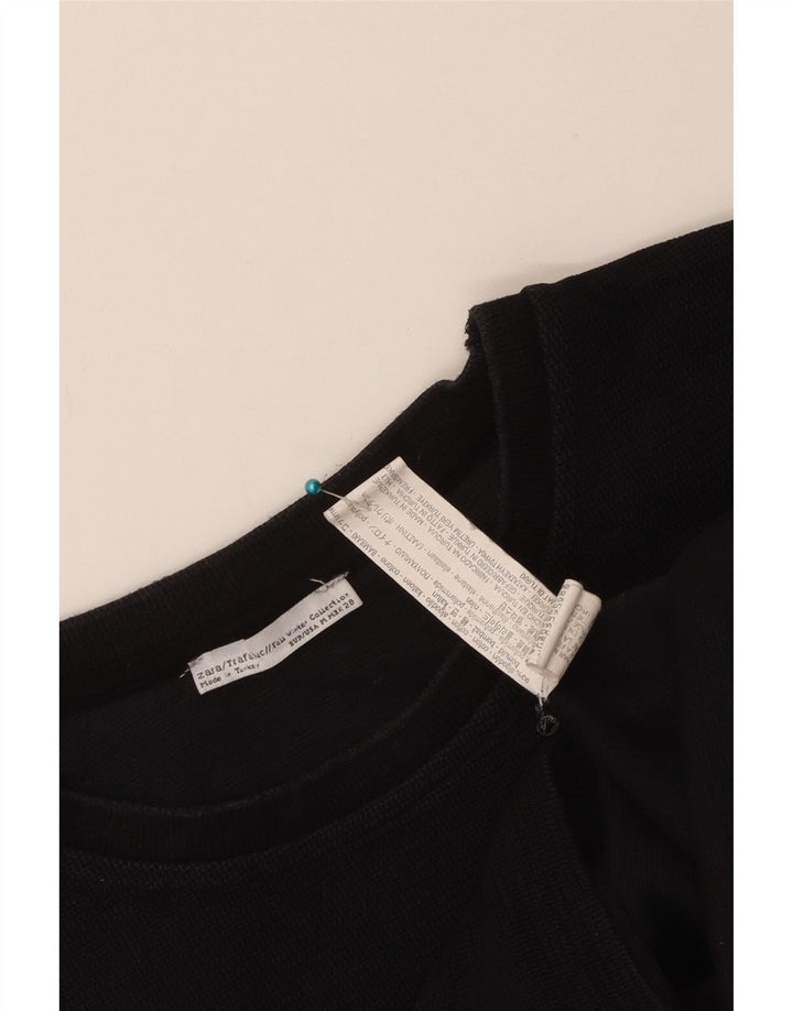 Zara Womens Crop T-Shirt Top UK 12 Medium Sort Bomuld