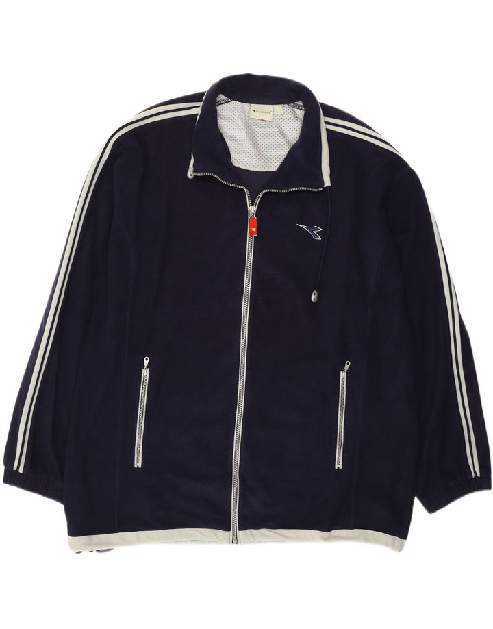 DIADORA Mens Fleece Jacket UK 44 2XL Navy Blue Polyester Vintage Diadora and Second-Hand Diadora from Messina Hembry 