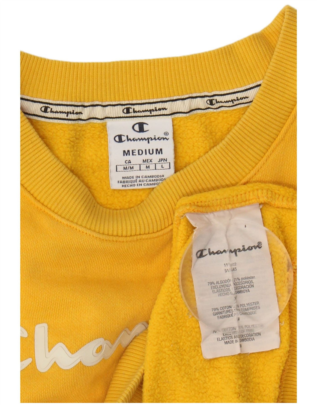 CHAMPION Womens Graphic Sweatshirt Jumper UK 14 Medium Yellow Cotton
