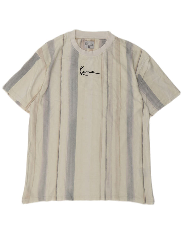 KARL KANI Herre grafisk T-shirt Top Medium Beige Stribet Bomuld