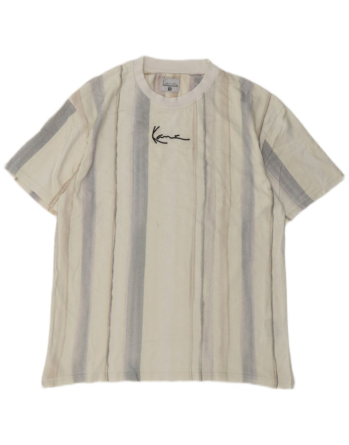 KARL KANI Herre grafisk T-shirt Top Medium Beige Stribet Bomuld