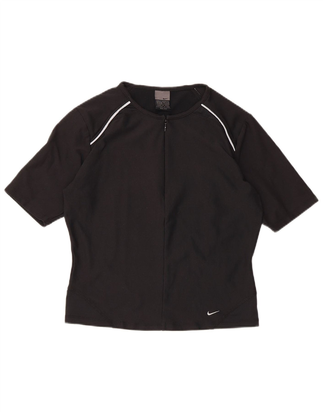 NIKE Dri Fit T-shirt-top med lynlås til kvinder, DK 14/16, stor sort polyester