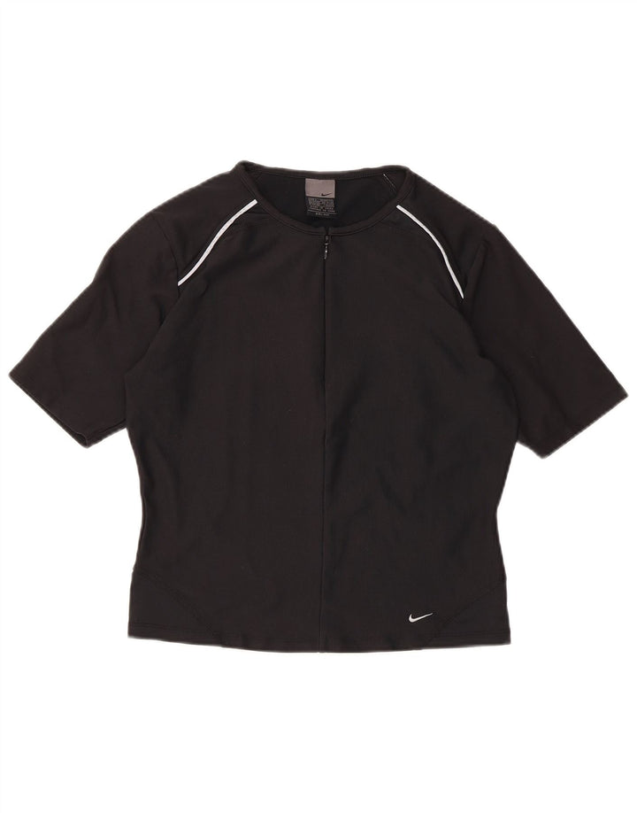 NIKE Dri Fit T-shirt-top med lynlås til kvinder, DK 14/16, stor sort polyester