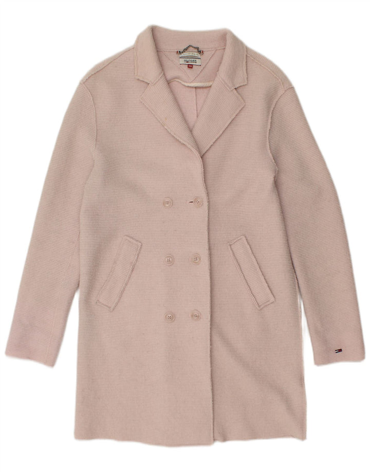 TOMMY HILFIGER Womens Double Breasted Coat UK 6 XS Pink Polyester
