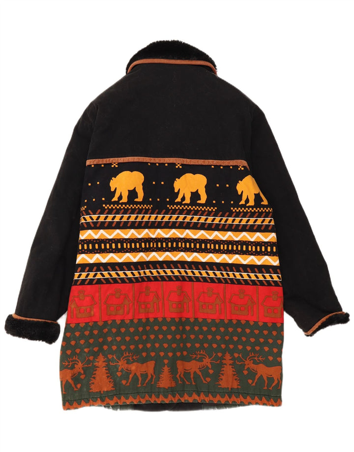 Ny hurtig dameoverfrakke UK 16 Large Black Fair Isle